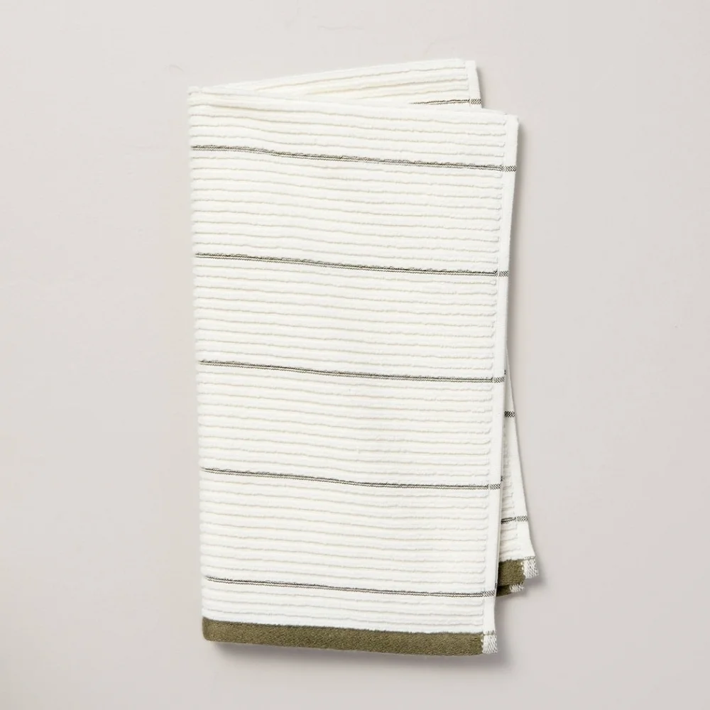 Hearth & Hand with Magnolia Ribbed Terry Hand Towel cream and green NWT